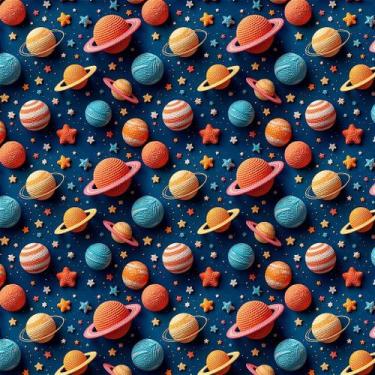 Imagem de Tecido Tricoline Digital Planetas e Estrelas (Espacial) - Mundo Mágico