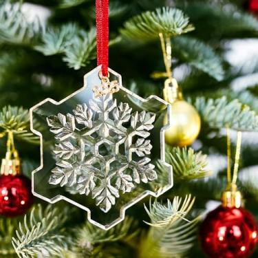 Imagem de Ornamentos de floco de neve de cristal para árvore de Natal, enfeite de floco de neve de vidro transparente 2025, estrela de Natal de cristal para árvore, presente de Natal para decoração de casa
