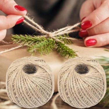Imagem de Rolo de corda de cânhamo de juta vintage, 100 m, artesanato, artesanato, juta, jardinagem, decoração de festa de casamento, M (8,5 x 8,5 x 6,5 cm)