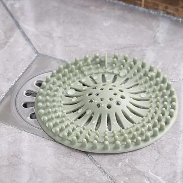 Imagem de Apanhador de cabelo, pacote com 4 tampas redondas de ralo de chuveiro, protetor de silicone multiuso, filtro de ralo para ralos planos no chuveiro, banheiro, lavanderia e pia de cozinha