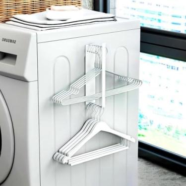Imagem de Organizador de cabide magnético para lavanderia, solução de armazenamento de parede que economiza espaço, suporte de fácil instalação para máquina de lavar roupa e lavanderia