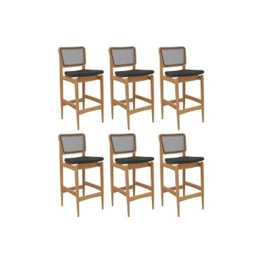 Imagem de Banqueta Sala De Jantar Liz 1bmm009ca Premium Madeira Maciça Kit 6 Un Carvalho-boucle Grafite-tela Grafite - Kappesberg