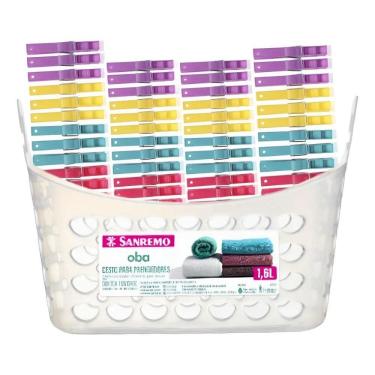 Imagem de 2X Kit 48 Pregadores De Roupa Varal + 1 Cesto Porta Prendedo