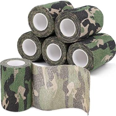 Imagem de Treaful Fita camuflada selva, bandagem de camuflagem autoadesiva de 6 rolos para acampamento militar de esportes ao ar livre, 7,62 cm x 4,52 m tira de aderência furtiva para caça arma de tiro arco lanterna rifleskins bicicleta
