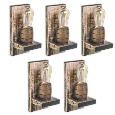 Imagem de Kit 5 Arandelas Barril Delenha Decor Madeira Maciça Rústico