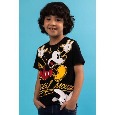 Imagem de Camiseta Infantil Disney Mickey Mouse Assinatura - Piticas, 8, Preto, 
