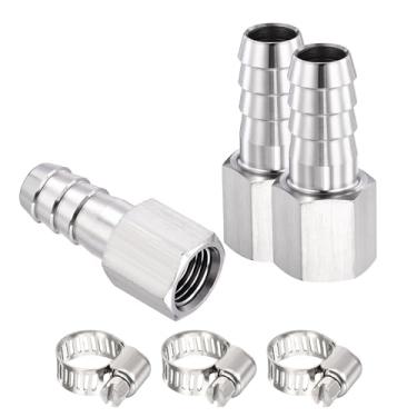 Imagem de HARFINGTON 3 peças 1/5.1 cm a 1/10.2 cm NPT fêmea 304 encaixe de farpa de aço inoxidável com 3 peças de braçadeira de aço inoxidável, emendador de metais para impressão 3D, compressor de ar, máquina