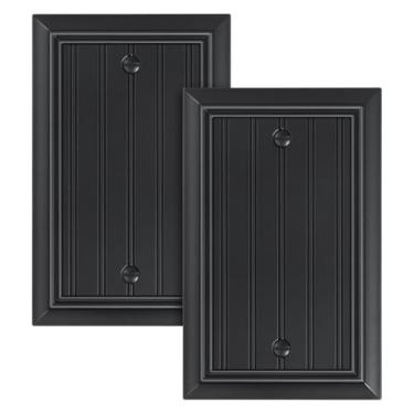 Imagem de Pacote com 2 placas de parede clássicas em branco, placa de parede de fibra de bambu natural durável, preto fosco 1 placa de parede para tomadas/interruptores não utilizados