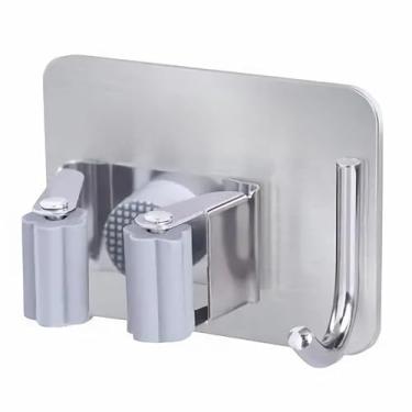 Imagem de Porta Vassoura de Parede, Suporte e Organizador para Vassoura, Rodo e Utensílios de Limpeza, Ideal para Área de Serviço(1 entrada 1 gancho prata)