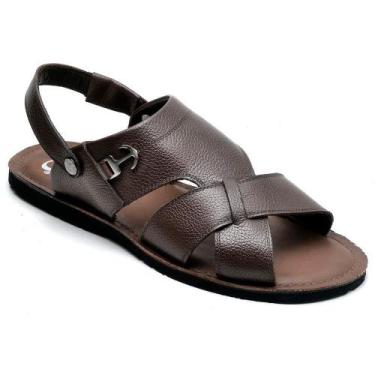 Imagem de Sandália Rasteira Masculina Couro Tiras Casual Conforto - Reta Oposta,