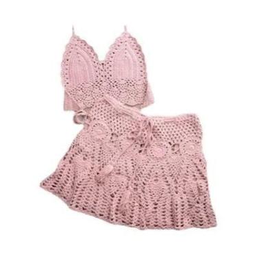 Imagem de Conjunto de Biquíni Crochê Feminino - 2 Peças com Saída de Praia, Top 
