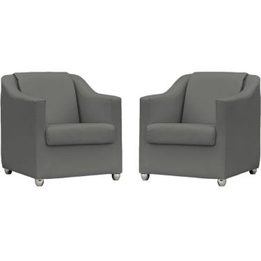 Imagem de Kit 2 Poltronas Mila Corino Cores Pé De Plástico Cromado - Cinza Corino