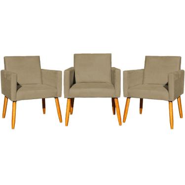 Imagem de Kit 3 Poltronas Para Recepção Nina Suede Cores Pé Palito 30cm Castanho - Suede