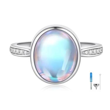 Imagem de Anéis de urna de pedra da lua para mulheres prata esterlina círculo da vida joia de cremação para cinzas humanas presente memorial para entes queridos, Prata esterlina, Pedra da lua