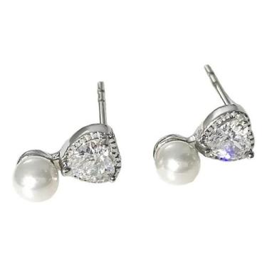 Imagem de Brinco Zirconia Coração Pérola Infantil Dama Daminha Banhado - De Cast