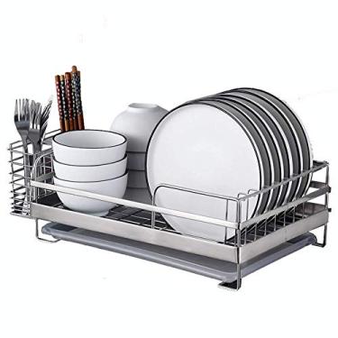 Imagem de ZJYWMM Escorredor de louça, prateleira de prato de aço inoxidável de camada única para cozinha, garfo, colher, organizador de pratos-A 39 x 26 x 14 cm (15 x 10 x 6 polegadas)