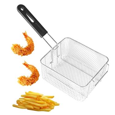 Imagem de Cesta de batatas fritas, cestos de fritura de aço inoxidável para casa com alça destacável, cesta de fritadeira de cozinha para fritura portátil profunda