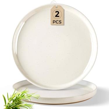 Imagem de AmorArc Conjunto de 2 pratos de jantar de cerâmica, pratos de grés de 26 cm para cozinha, conjunto de pratos planos modernos, seguro para micro-ondas e lava-louças, resistente a arranhões - bege