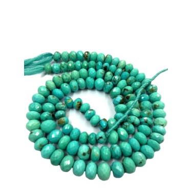 Imagem de Lady Works Fio de pedra natural turquesa Arizona de 33 cm, contas facetadas rondelle de 8 a 10 mm para fazer joias DIY | Beads_01909