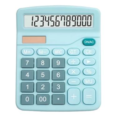Imagem de Calculadora de Mesa Solar e Bateria, Display Grande 12 Dígitos, Cores Azul/Rosa, Ideal para Escritório e Casa