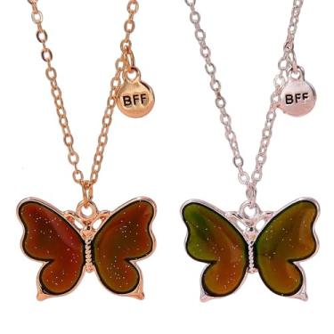 Imagem de COLORFUL BLING Lindo colar de borboleta gato tartaruga que muda de humor para mulheres, emoção, sensação de temperatura, animais com pingente, colar com cartão para casais, joias de amizade, presentes