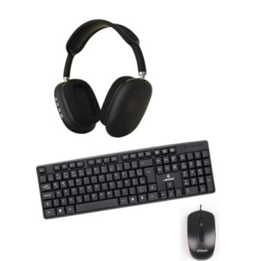 Imagem de Kit Office 3 em 1 – Fone Sem Fio Bluetooth + Teclado ABNT2 Membrana + Mouse Óptico USB para PC e Notebook