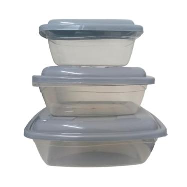 Imagem de Conjunto 3 Potes Retangulares com Tampa 350ml 700ml 1500ml (Cinza)