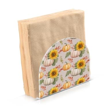Imagem de Blueangle Pacote com 2 porta-guardanapos de girassóis e abóboras de outono - decoração de mesa de acrílico à prova de vento para cozinha e casa, dispensador de lenços de férias com porta-guardanapos
