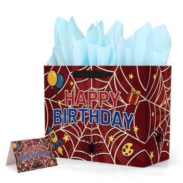 Imagem de Sacos de Presente Aniversário em Forma Teia Aranha Papel Seda e Cartão, Sacos Lembranças com Tema Aranha em Desenho Animado com Pegas para Decoração Festa de Aniversário Infantil