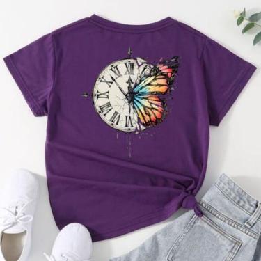 Imagem de Camiseta Feminina Estampada Borboleta Várias Cores - Nos Style, Roxo, 