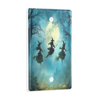 Imagem de Blueangle Placa de parede decoradora de capa em branco, tamanho padrão 1 gangue Halloween Witch Switch Cover para quarto de escritório em casa 4,53 x 2,76 polegadas (611)