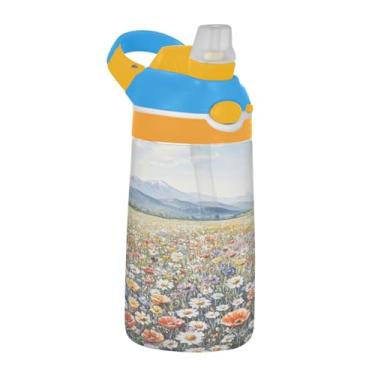 Imagem de Blueangle Garrafa de água de campo margaridas de 473 ml, garrafa reutilizável Tritan esportiva e de viagem com canudo e design de tampa de bico pop-up (244)