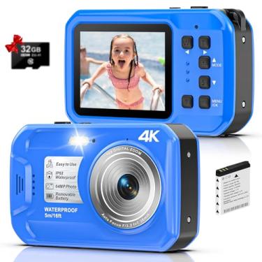 Imagem de Yifecial Câmera subaquática 4K, impermeável de 64 MP, 4 m, flutuante, foco automático, tela IPS HD, cartão de 32 GB, zoom digital de 16 x