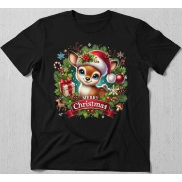 Imagem de Camiseta Bebê Rena de Natal Merry Christmas Estampa Encantadora - Urba