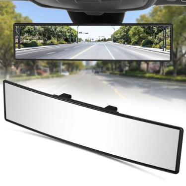 Imagem de WSSROGY Espelho retrovisor de carro HD vidro 30,5 cm antirreflexo clipe panorâmico grande angular interior do carro espelho retrovisor universal para carros, SUVs caminhões (branco)
