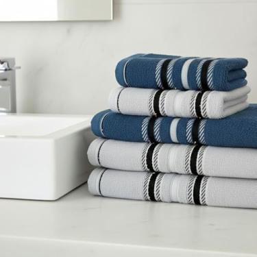 Imagem de Jogo de Toalha de Banho Conjunto de 4 PeçAs AlgodãO DuráVel e de Secagem RáPida Adequado para Uso Familiar(2 Banho/2 Rosto Marinho-Branca)