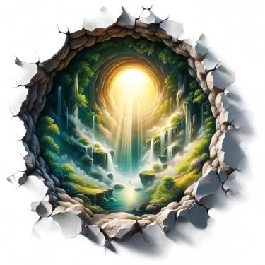 Imagem de MaiKeAYang Decalques de parede 3D murais removíveis vinil paredes decorações caverna luz do sol rio para sala de estar quartos de bebê quarto banheiro casa parede decoração DIY