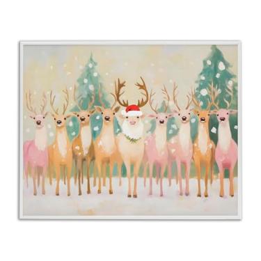 Imagem de Stupell Industries "Rena do Papai Noel pastel", arte giclée emoldurada, branca, 35,5 x 28,5 cm