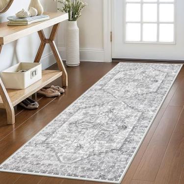 Imagem de KOZYFLY Corredores para corredores de 6 x 1,5 m lavável tapete de corredor de cozinha boho para entrada interior impresso oriental lã sintética tapete corredor para quarto cozinha hall, cinza