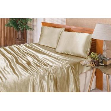Imagem de Jogo De Lençol Casal Padrão Cetim Seda Bege 4 Peças - Confeccoes Elba