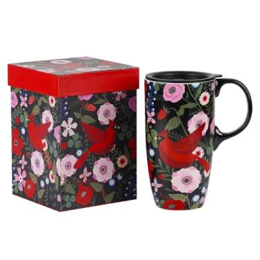 Imagem de Topadorn Caneca de viagem de cerâmica Cardinal Bird Porcelana Xícara de Chá com Latte Caneca de Café com Caixa Combinada, 500 ml