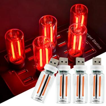 Imagem de 4 peças de luzes USB para carro, mini garrafa de vidro retrô regulável ao toque, luz noturna ambiente de LED para interior de veículos, quarto, corredor, acampamento, decoração de férias e festas