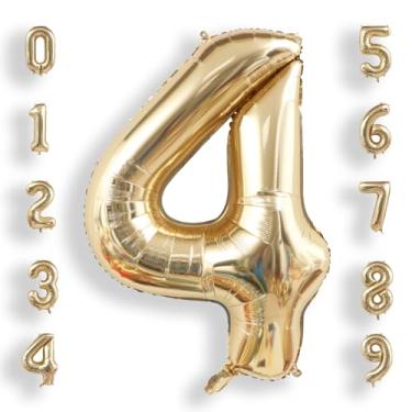 Imagem de AULE 4 números grandes de balões de 101 cm, ouro claro, balões grandes com números de alumínio, decorações de festa de feliz aniversário de hélio gigante para homens e mulheres, suprimentos de festa