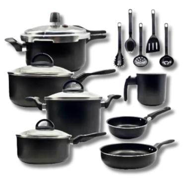 Imagem de Jogo de Panela Antiaderente 12 peças Teflon Com Panela de Pressão 3 Litros e Kit Utensílios