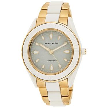 Imagem de Anne Klein Relógio feminino genuíno com mostrador de diamante, Branco 0026 dourado
