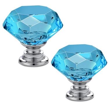 Imagem de Maçanetas de porta de vidro de cristal de 30 mm puxadores de gaveta de corte diamante com parafusos M4*22 mm para armário armário guarda-roupa decoração de casa 1 peça azul lago