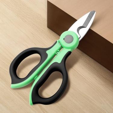 Imagem de Tesoura afiada de aço inoxidável de 15 cm, lâminas serrilhadas antiderrapantes para cortar papelão, arame, couro, tecido, linha de pesca, tesouras multiuso para jardim, escritório, artesanato (verde e