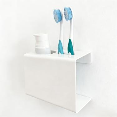 Imagem de Suporte Porta Escovas e Pasta de Dente Fixação na Parede com Dupla Face Organizador Anti Derrapante Banheiro (Branco,3 Espaços)