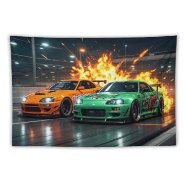 Imagem de HouLaiZhe JDM Tapeçaria de carro anime Jdm carro Sup Vs R34 pendurar na parede quarto decoração de casa tapeçarias estética piquenique decoração de parede arte de parede para dormitório sala de estar