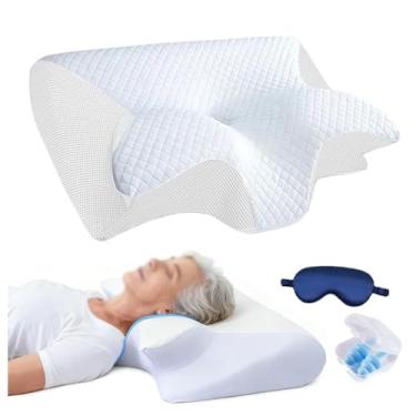 Imagem de SPXMQSS Travesseiro ortopédico, ergonômico, para dor no pescoço e no ombro, almofadas laterais para dormir, travesseiro cervical de espuma viscoelástica para dor no pescoço, branco, 1 peça